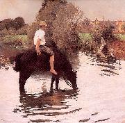 Muenier, Jules-Alexis Young Peasant Taking his Horse to the Watering Hole oil on canvas